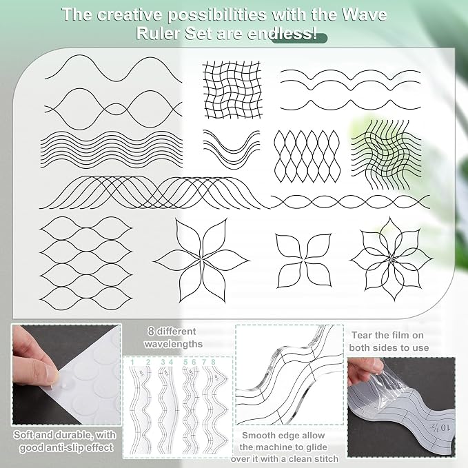 Kigley 4 Pcs Free Motion Quilting Templates Waves Acrylic Quilting Rulers - Image 3