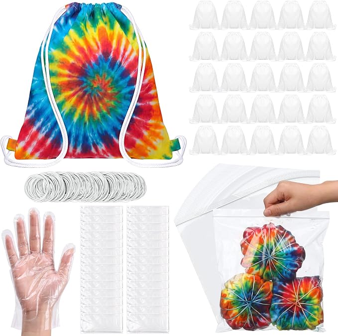 120 Pcs White Tie-Dye Cotton Drawstring Bags - Image 8