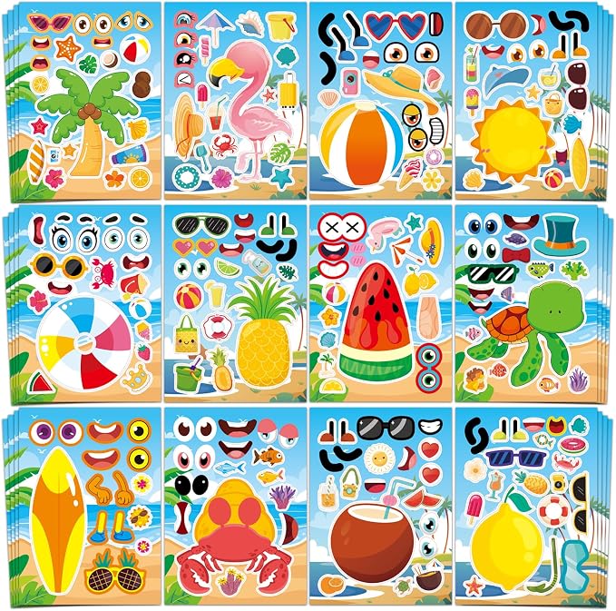 Aowplc 48 Sheets Summer Fun Make-a-Face Sticker Set by Aowplc