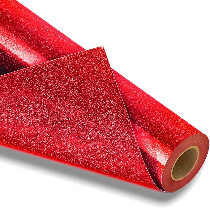 VinylRus Red Glitter HTV Heat Transfer Vinyl Roll-12 x 10ft Red Glitter HTV by VinylRus