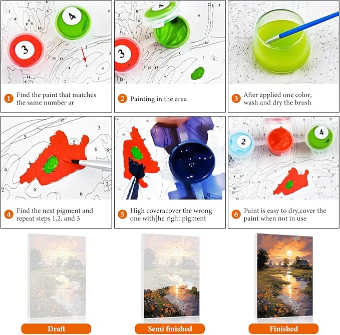Fountor Paint by Numbers Kit for Adults Beginner, Countryside Sunset Adult - Image 6