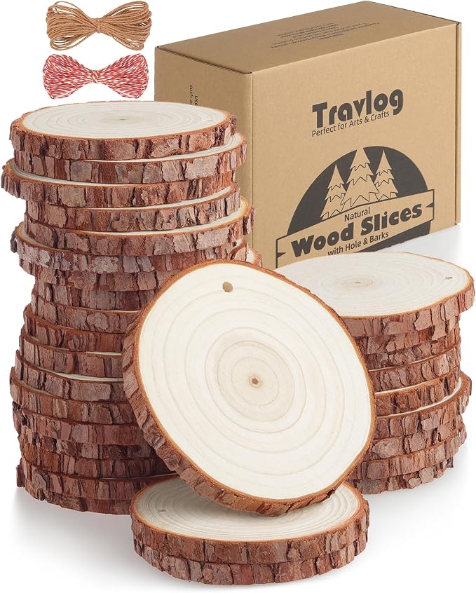 Wood Slices with Hole, Unfinished Wooden Circle by TRAVLOG