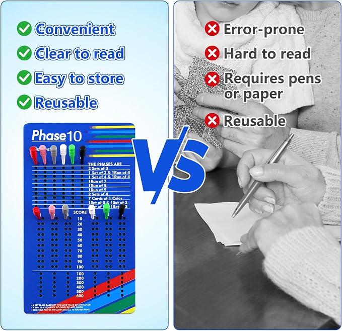 Wooden Score Board for Phase 10 Card Game | Magnetic Travel Score Tracker - Image 4