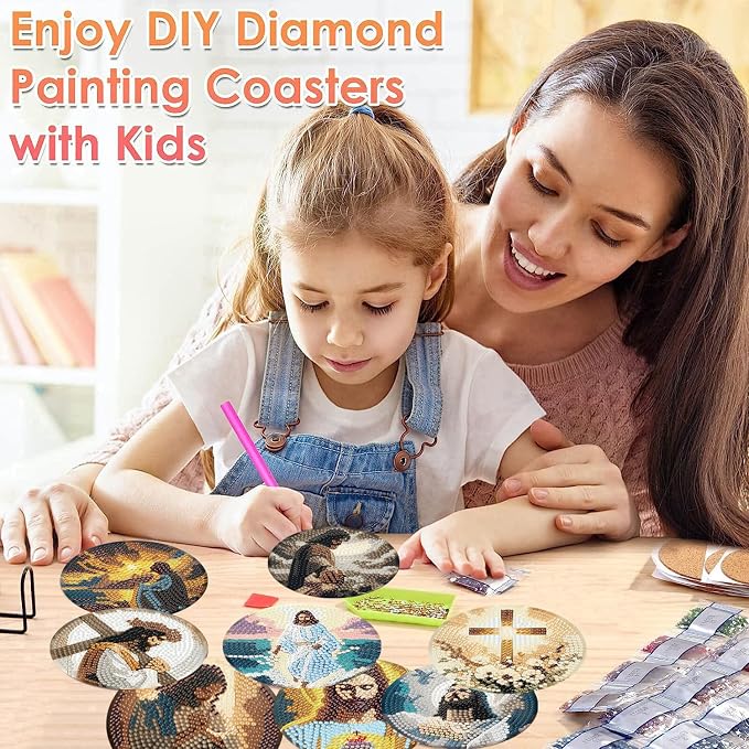 ijbnhd 8 Pcs Diamond Art Coasters Kits Jesus Diamond Painting Coasters | - Image 4