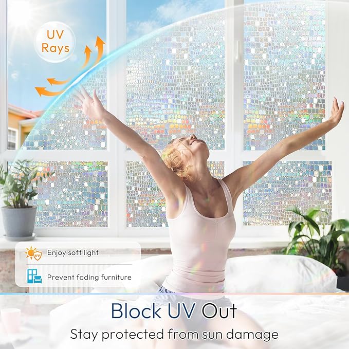 rabbitgoo Window Privacy Film Decorative Rainbow Cling, 35.4" x 157.4" | 3D - Image 4