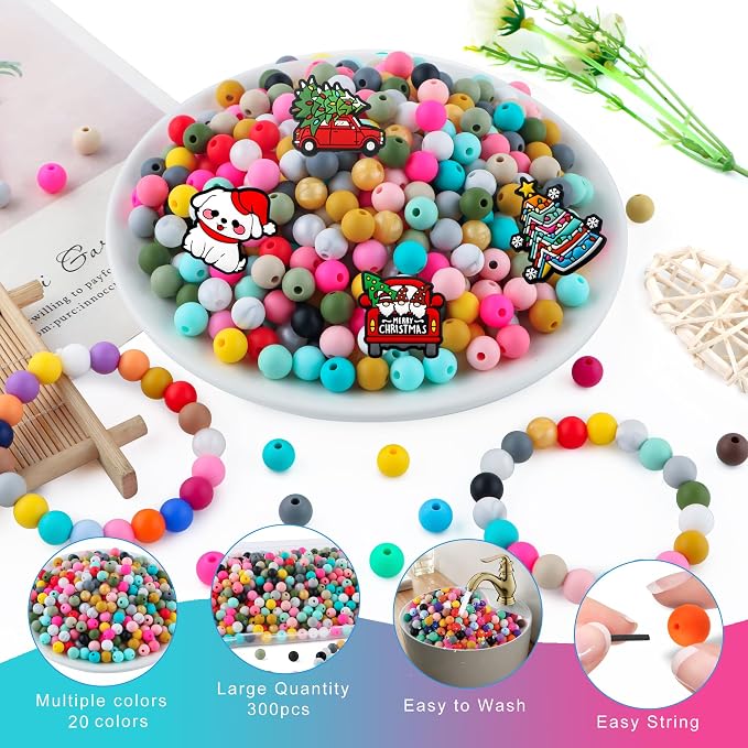 300Pcs Silicone Beads 9mm Mix Color, Bulk Silicone Beads 9mm - Image 3