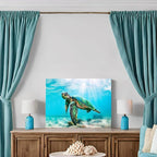 JAPO ART Green Sea Turtle Wall Art Submarine Picture Blue Ocean Animal Painting - Image 3
