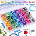 XSEINO About 1200PCS 6mm Glass Beads Bracelet Making Set, 144 Color Colorful - Image 4