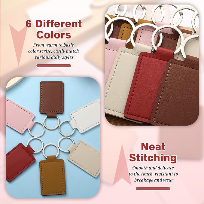 30 Pcs Leather Key Fob Kit, 6 Colors Leather Keychain Blanks, Rectangular PU - Image 5