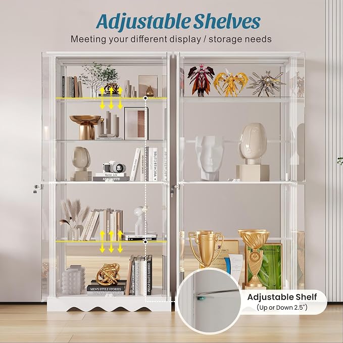 Dystler Display Cabinet with RGB LED Lights & Glass Doors, Flexible Storage - Image 8