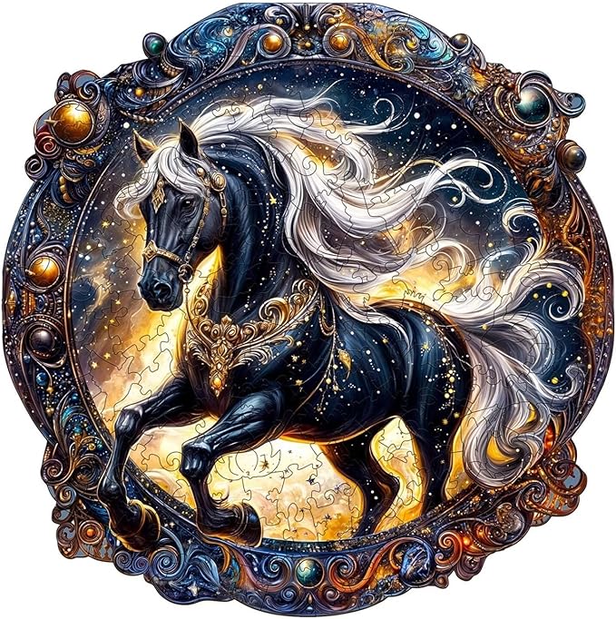 Wooden Puzzles Adults, Elegant Horse Wooden Puzzles 200 Pieces, Unique Animal by Jollitot