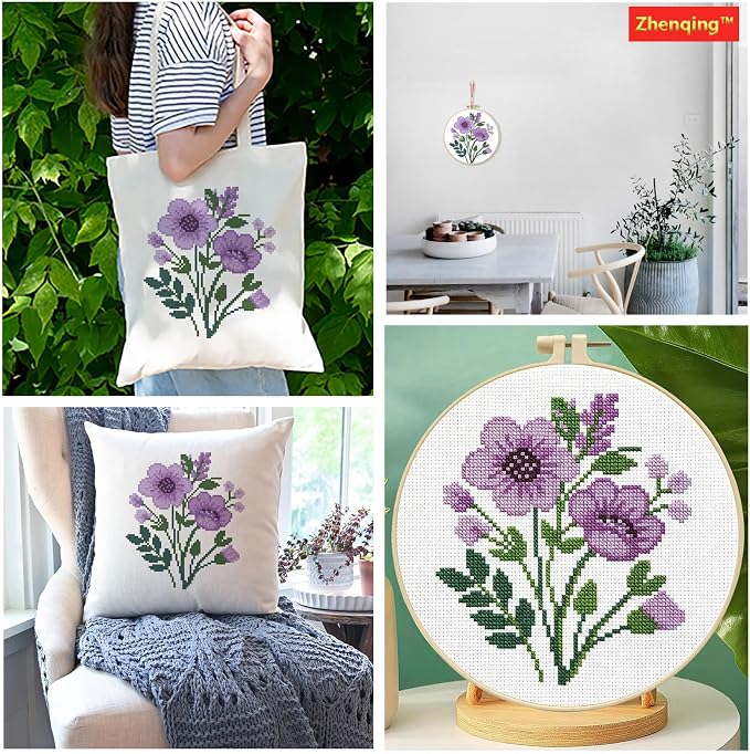 Zhenqing Purple Floral Bouquet Cross Stitch Kit - Image 9
