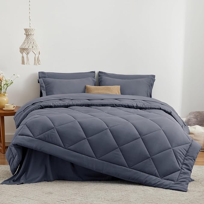 Love's cabin King Size Comforter Set Navy Blue, 7 Pieces King Bed in a Bag - Image 2