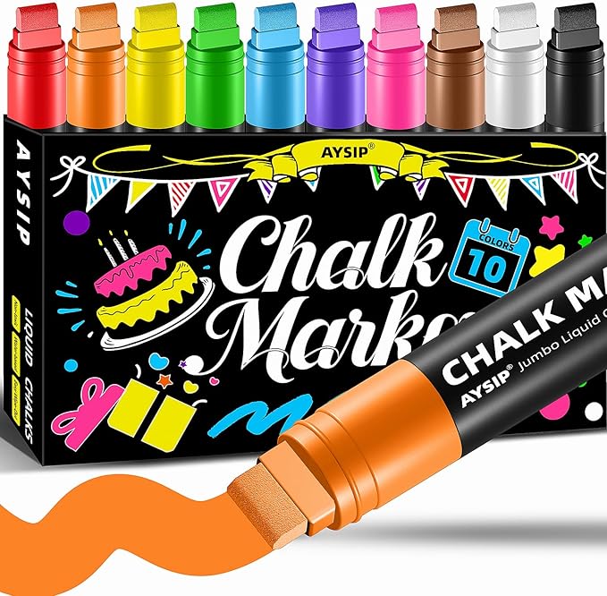 Window Chalk Markers for Blackboard，10 Colors Washable Glass Jumbo Liquid Chalk by AYSIP
