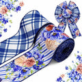 Blue Floral Wired Ribbon 2 Rolls, 2.5 Inch x 20 Yards Vintage Blue and White by YIPRONS