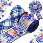 Blue Floral Wired Ribbon 2 Rolls, 2.5 Inch x 20 Yards Vintage Blue and White by YIPRONS