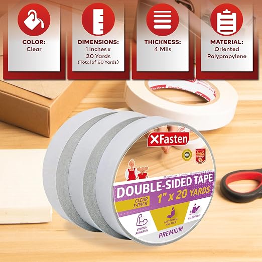 XFasten Double Sided Tape Clear, 1-Inch by 20-Yards, Holding Carpets, and - Image 3