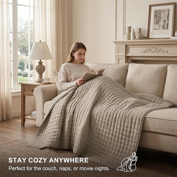 WDCOZY Dusty Blue Cloud Quilt Set Twin Size, Lightweight Soft Cross Stitch - Image 4
