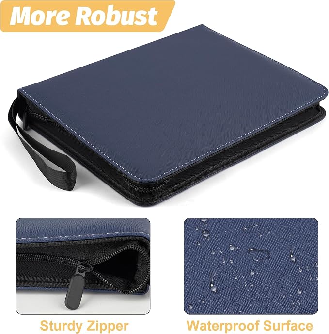 GERMUN 3 Ring 9 Pocket Zipper Card Binder, 720 Double Sided Standard PU Trading - Image 6