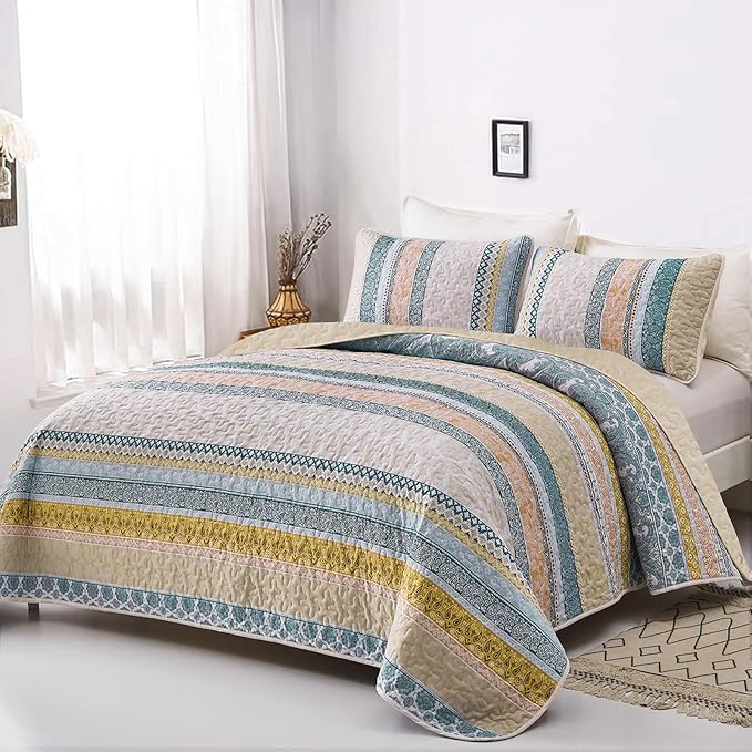 WONGS BEDDING Boho Quilt Set California King Size, Lightweight Microfiber - Image 2