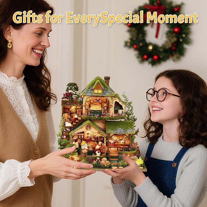 DIY Miniature House Kit with LED Lights, Forest Adventure Wooden Mini House - Image 5
