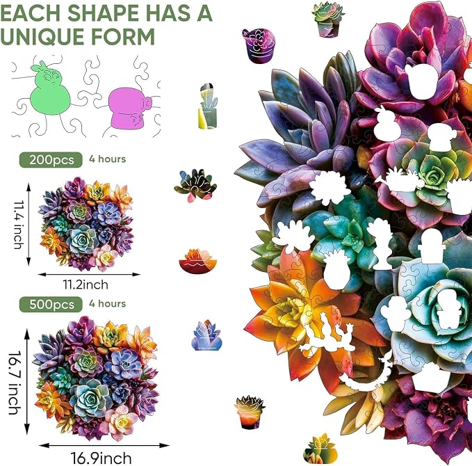Bodhipnjoy Wooden Puzzles for Adults, Flower Succulent Jigsaw Puzzle- 5mm - Image 2