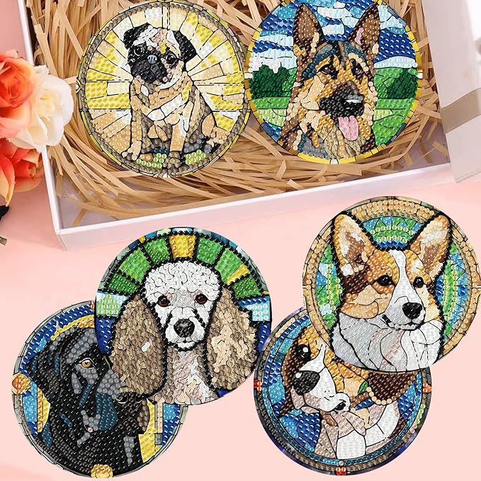 8 Pack Diamond Art Coasters, Dog Animal Diamond Painting Coasters Kits | Dog - Image 6