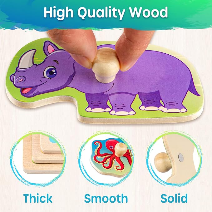 SYNARRY Wooden Puzzles for Toddlers 1-3, 6XSET Animals Puzzles for Toddlers 2-4 - Image 4
