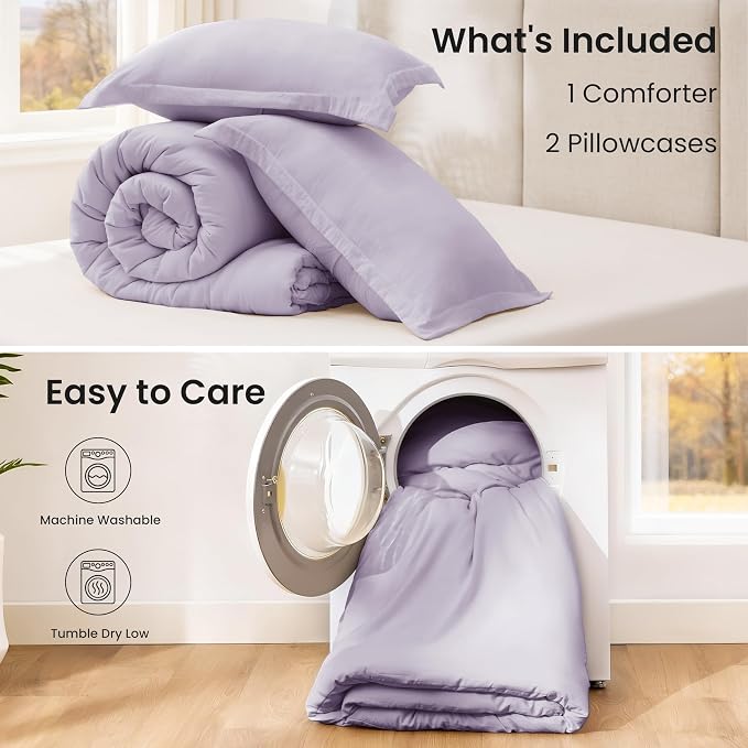 Love's cabin Lavender King Size Comforter Set, 3-Piece Prewashed Bed Set - Image 7