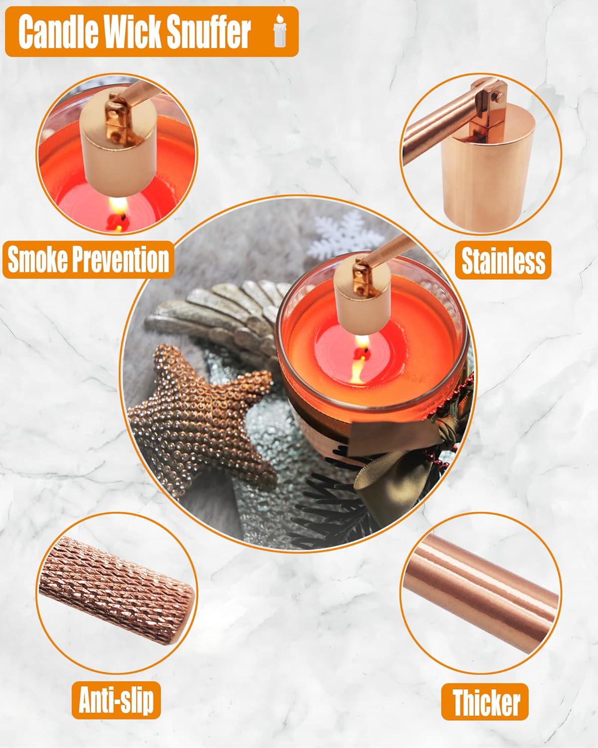 4 in1 Candle Accessory Set with Storage Tray Plate, Candle Wick Trimmer, Candle Wick Snuffer, Candle Wick Dipper, Great for Scented Candles Lovers (Rose Gold)