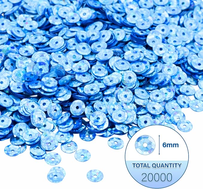 Mandala Crafts 6mm Cup Holographic Ice Blue Sequins - Image 3