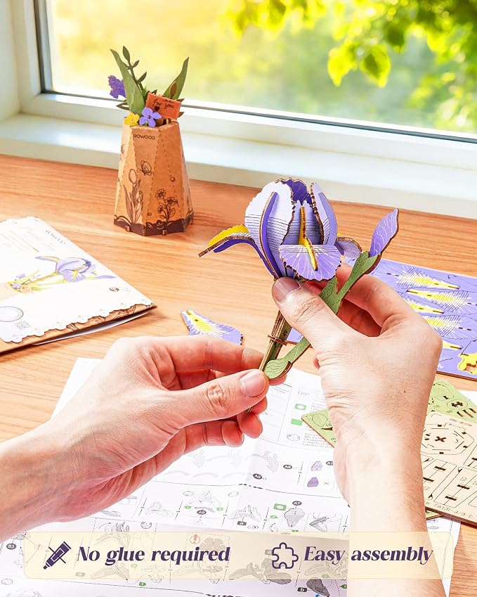 Rowood 3D Puzzles for Adults, DIY Mother's Day Wooden Flower Building Set Craft - Image 2