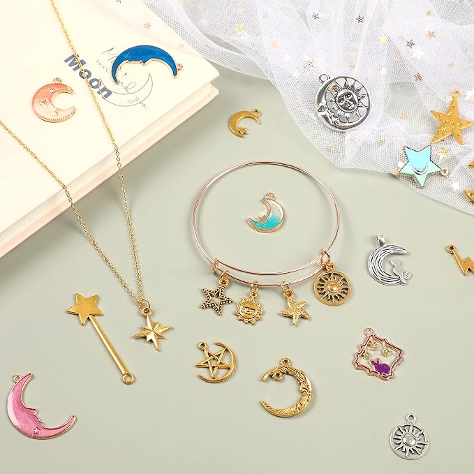 SANNIX 120Pcs Mixed Sun Star Moon Charms Jewelry Making Gold Enamel Charm - Image 4