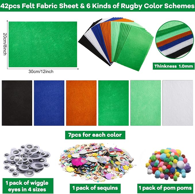 gisgfim 42Pcs Football Felt Fabric Sheets Craft Kit 8 x 12 Inch Green Brown - Image 2