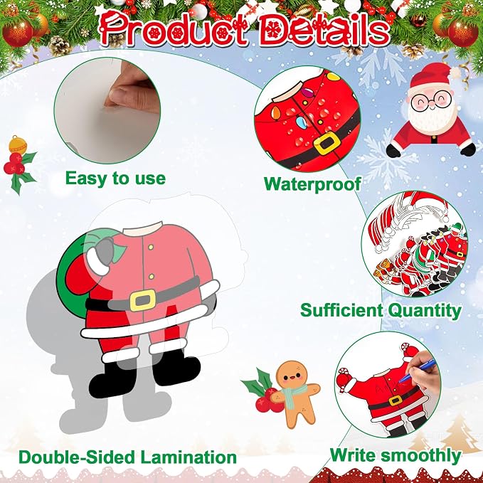 60pcs Christmas Theme Cutouts Santa Claus Bulletin Board Decorations Xmas Santa - Image 3