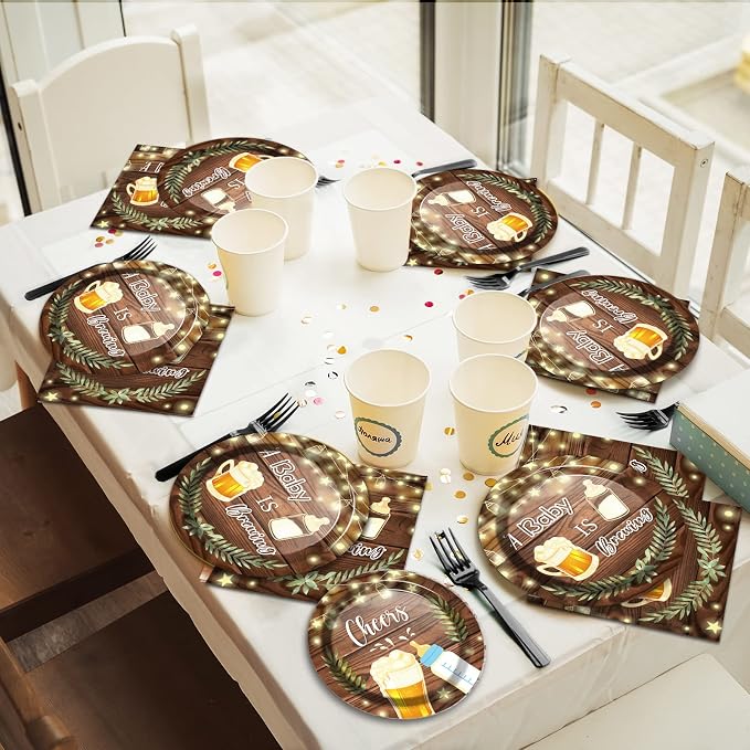96Pcs A Baby is Brewing Baby Shower Party Supplies Set Plates Napkins Tableware - Image 7