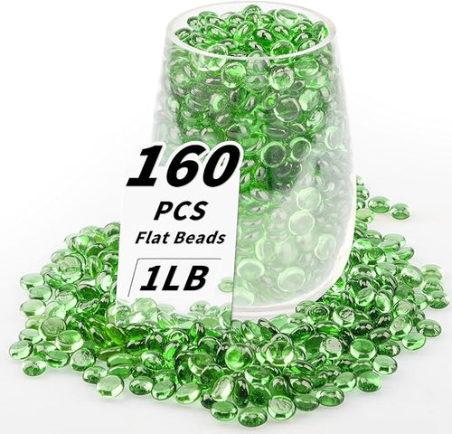 1 LB Green Flat Glass Beads, 160-180PCS Small Glass Marbles, Mini Flat Round by Foncomy
