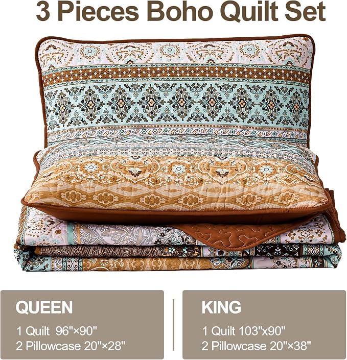 WONGS BEDDING Boho Fall Quilt Set King, Ultra Soft Lightweight Bed Decor - Image 6