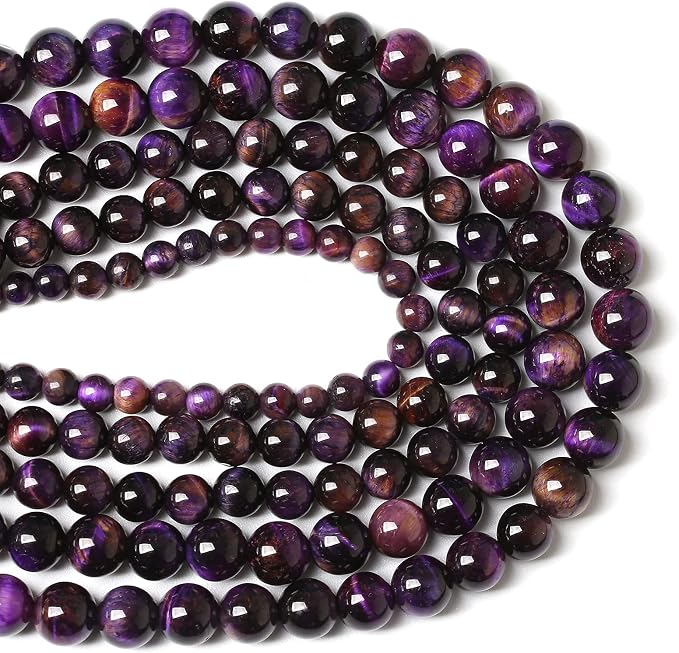 Natural Purple Tiger Eye Beads Round Loose Stone Beads Energy Gemstone Healing - Image 3