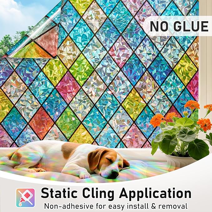 Sunbaby Window Privacy Film Stained Glass Decorative Rainbow Window Cling 3D - Image 5