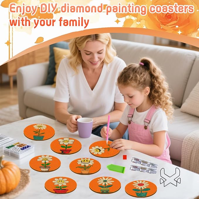 DOZEEZOP 8-Pack Diamond Art Coaster Kit - Image 6