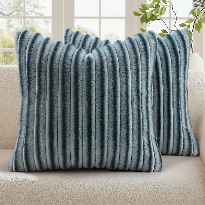 decorUhome Cozy Faux Fur Throw Pillow Covers 22x22 Set of 2 Decorative Soft by decorUhome