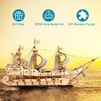 RoWood 3D Wooden Puzzle for Adults, Vintage Wooden Watercraft Model Sailboat - Image 3