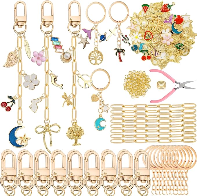 MORWLAT 358 PCS Gold DIY Keychain Making Kit Cute Bag Charm Kit 110 Charms 28 by MORWLAT