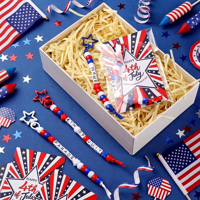 Suncalla 996 Pcs 24 Set 4th of July Crafts Patriotic Keychain Making Kit DIY - Image 4
