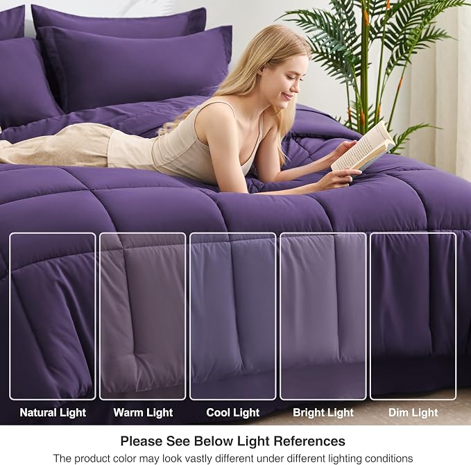 Love's cabin Twin XL Comforter Set Dark Purple, 5 Pieces Twin XL Bed in a Bag - Image 7