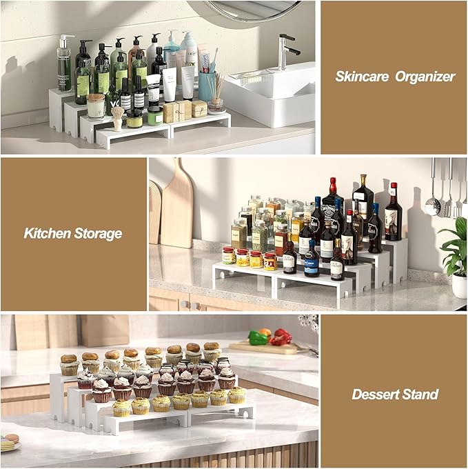 4 Set White Wood Tiered Riser Display Stands - Image 6