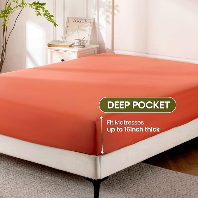 ROSE&RISY Orange Red Full Sheet Set, 4 Pieces Soft Bedding Full Sheet Set - Image 4