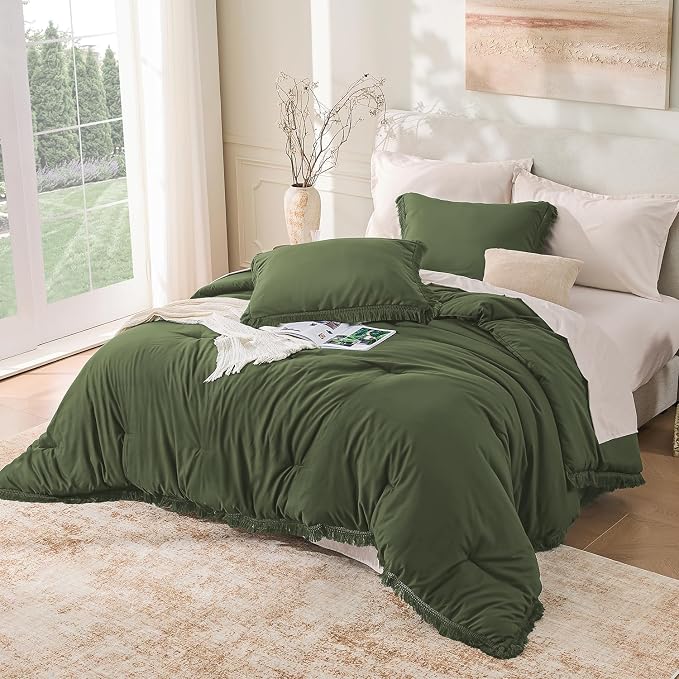 Andency Comforter Oversized King Olive Green 120x98, 3 Pieces Boho Winter - Image 6