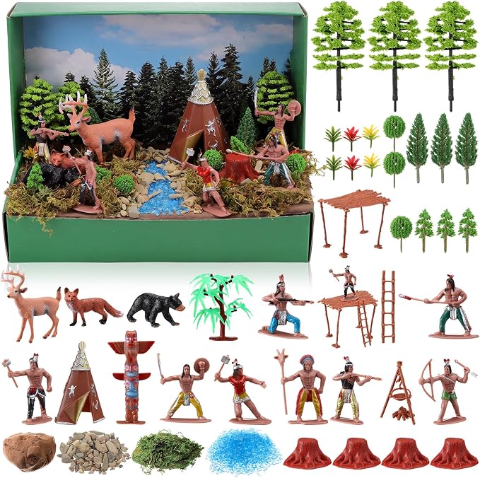 Teyva Daily 48 Pcs Native American Figurines Diorama Box Kit Native American by Unknown